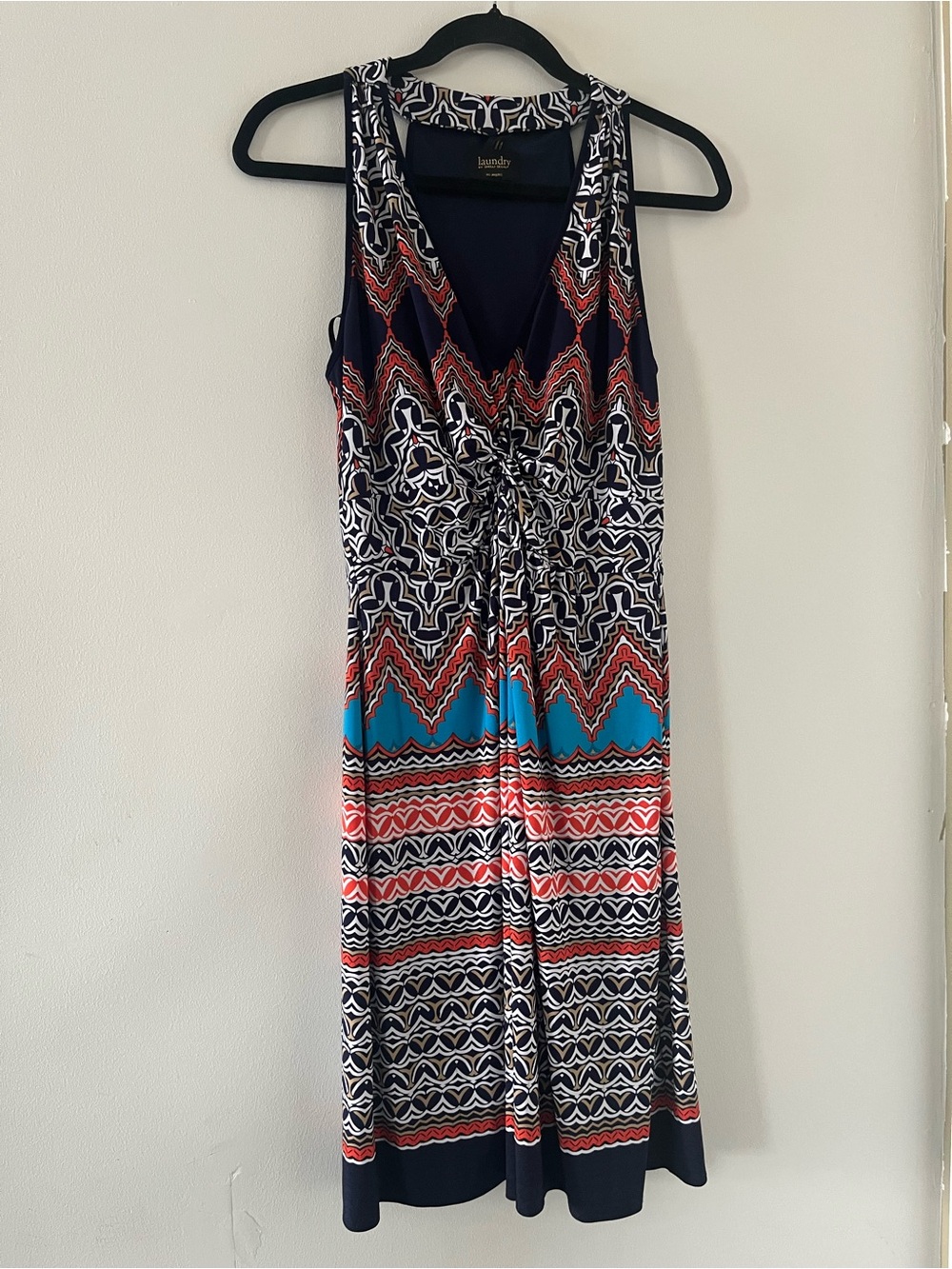 Laundry by Shelli Segal Blue White Mini Dress 8 Abstract Geometric Print Resort